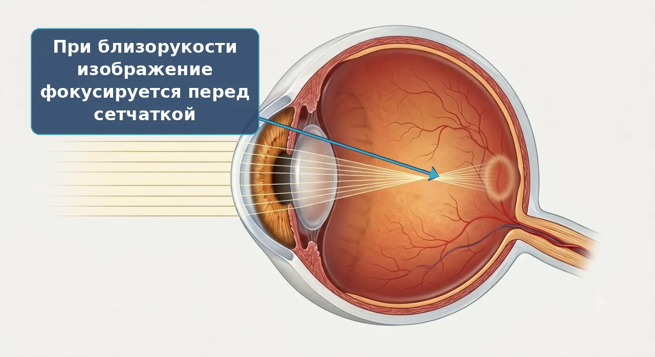 Близорукость: изображение фокусируется перед сетчаткой