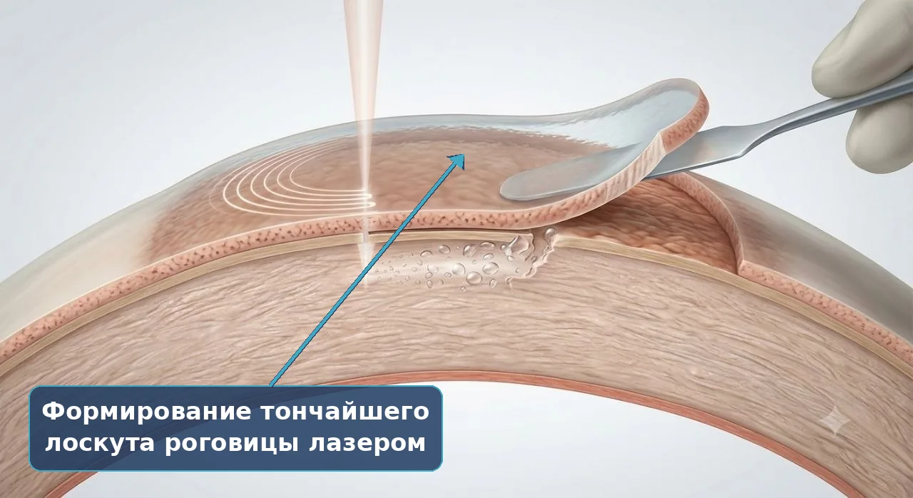 Формирование лоскута роговицы лазером при FemtoLASIK